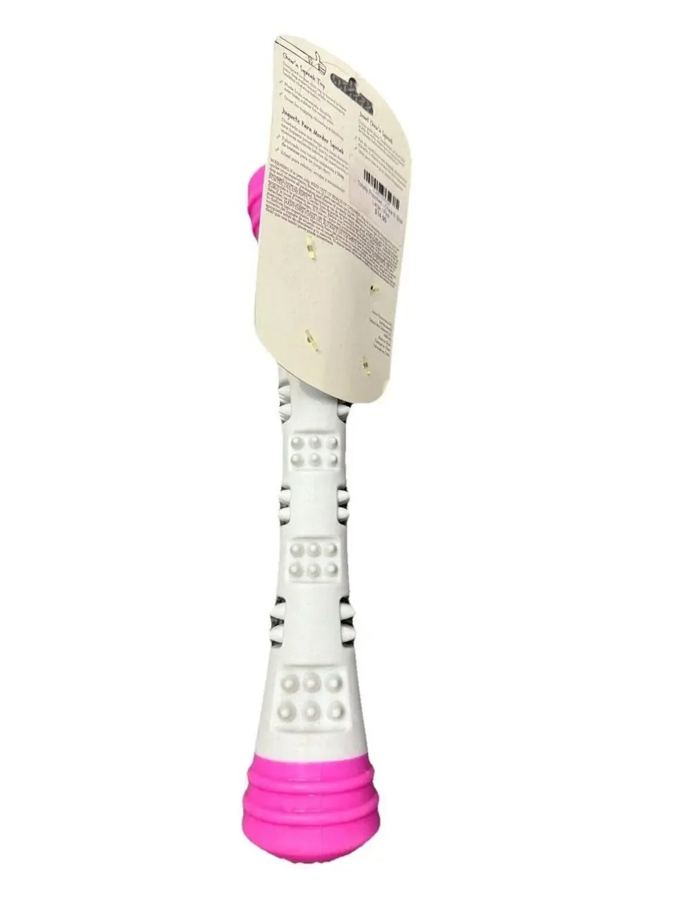 (RGB3) Totally Pooch 12” Chew & Squeak Dog Toy Textured Rubber Stick Pink & Gray